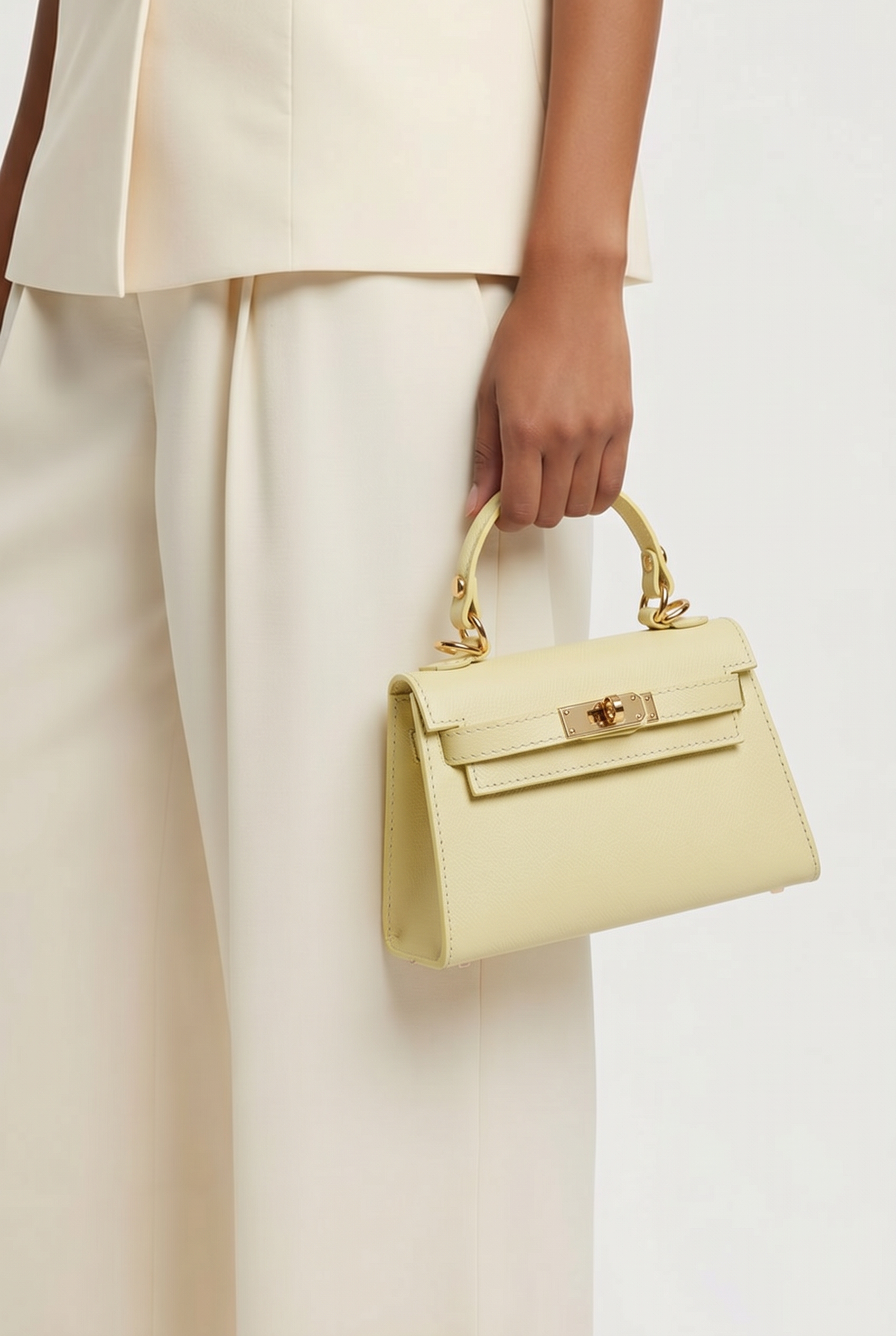 Sac inspi H Jaune Pastel Grainé - 100% Cuir 🇮🇹